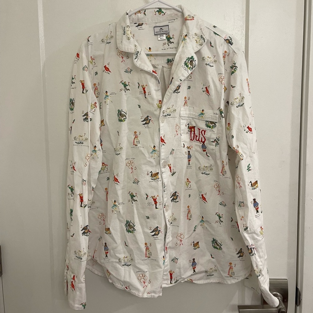 Petite Plume 12 Days Of Christmas‎ Mens Pajama Button Up Shirt